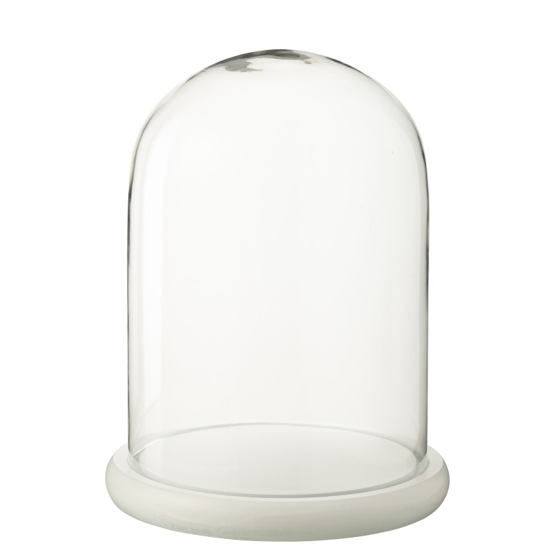 Cloche décorative socle blanc en verre transparent 23x23x29 cm